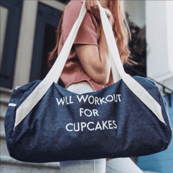 PRIVATE PARTY Handbags - Will Workout For Cupcakes Denim Gymbag *NWOT*